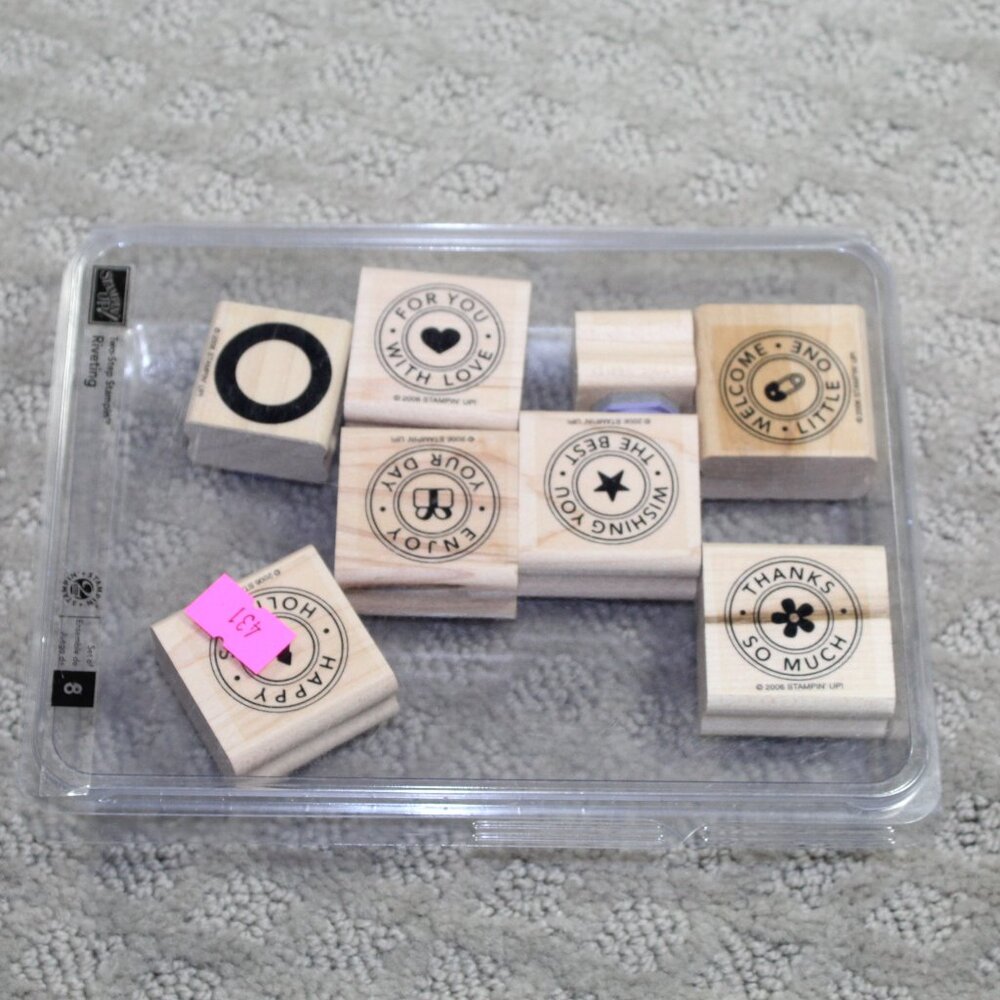 NWOT Stampin' Up Set of 8 Riveting Stamps - Mounted